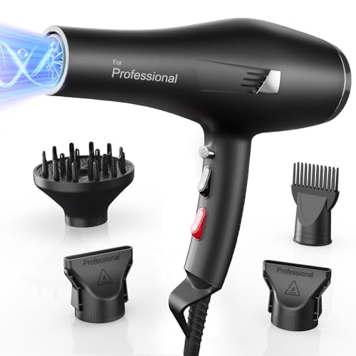 dekuri ionen föhn, professioneller haartrockner mit diffusor und stylingdüsen