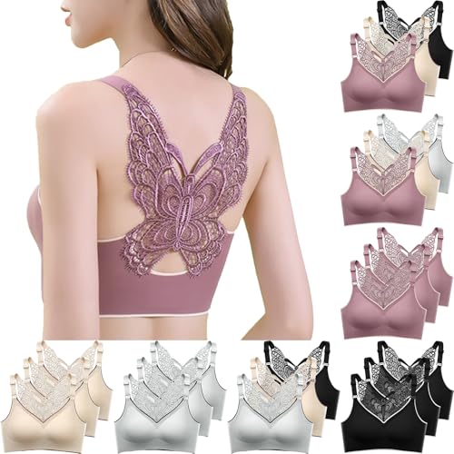 3er pack damen bhs bustier ohne bügel, schmetterlingsspitze, push-up, nahtlos, große größen