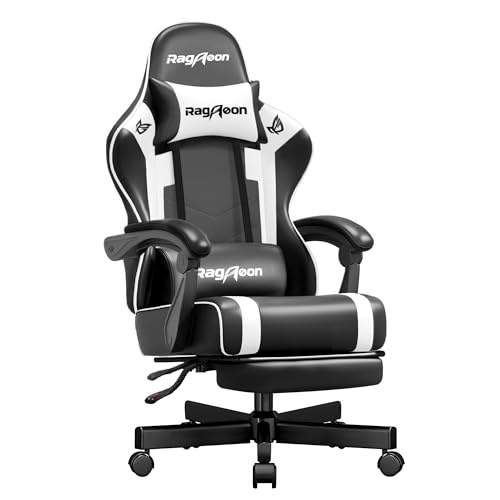 Produktbild: riftracer gaming stuhl mit fußstütze und kopfstütze, ergonomisch, schwarz, 150 kg