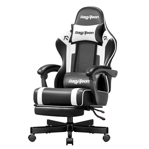 riftracer gaming stuhl ergonomisch höhenverstellbar gepolstert mit fußstütze schwarz