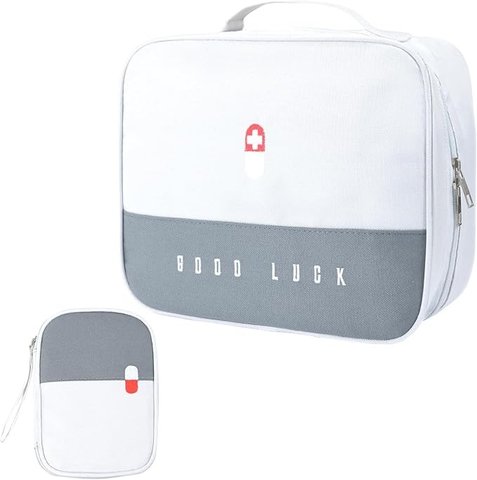 Medikamententasche groß 2 stk, wasserdicht, tragbar für Notfälle, Grau/Weiß