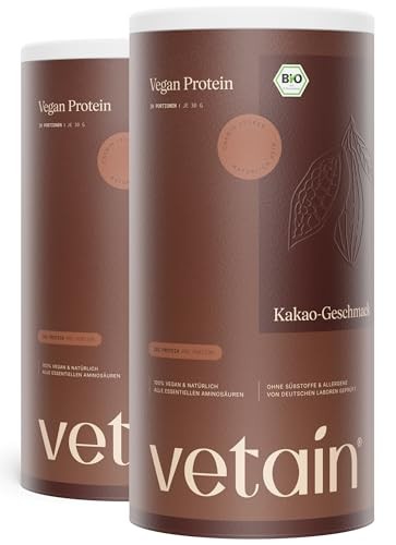 VETAIN Veganes Proteinpulver Schoko - 20g Eiweiß - Bio, ohne Süßungsmittel, 1200g