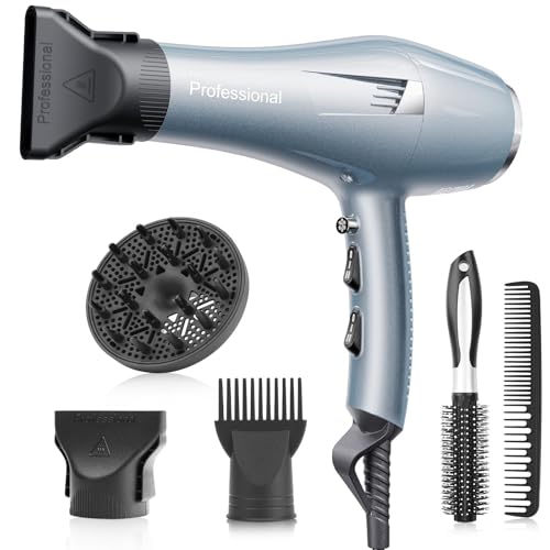 profi föhn ionen fön haartrockner mit diffusor und stylingdüsen, 2,5 m kabel, blau