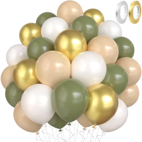 luftballons grün gold, salbei grün weiß, hochzeit set 60 stück 12 zoll ballon