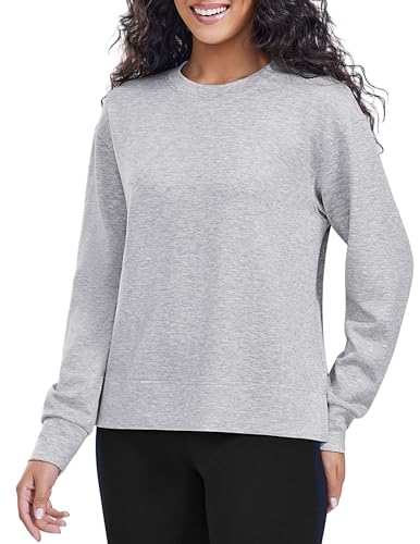 Damen Sweatshirt Pullover Langarm Rundhals Grau Casual Sport Streetwear L