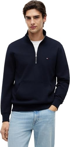 Tommy Hilfiger 1/4 Zip Pullover Herren Terry, Blau, XL, MW0MW43115