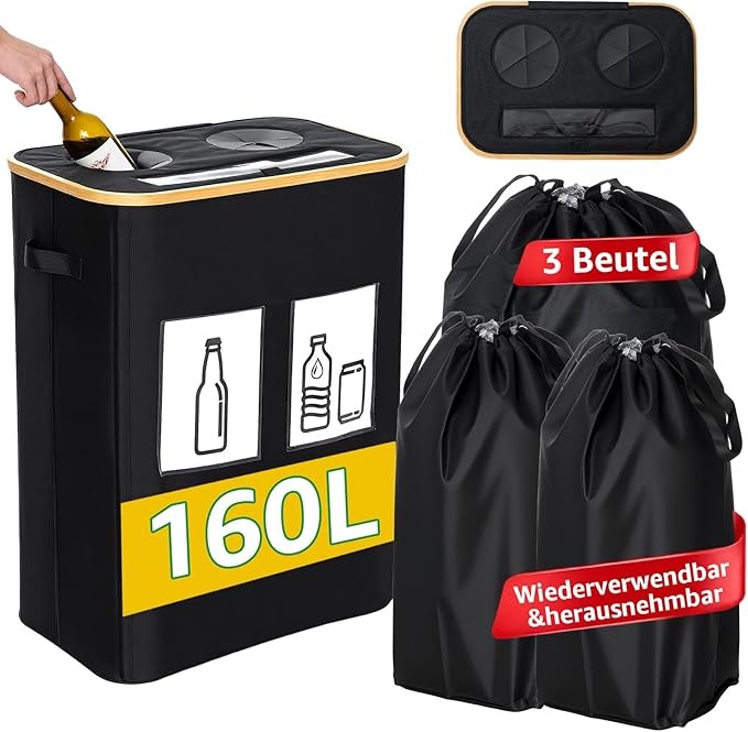 GARPROVM 160L Pfandflaschen Sammelbehälter mit 2 Fächern und Sichtfenster