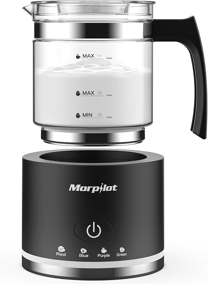 Morpilot Milchaufschäumer 4 in 1, 600W, 500ml, Spülmaschinenfest, Schwarz