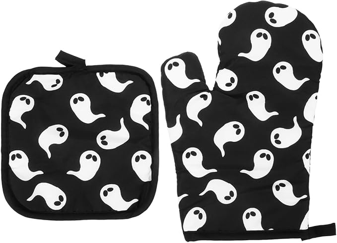 halloween ofenhandschuhe 2 Stück kichvoe tischmatte wärmedämmhandschuhe schwarz