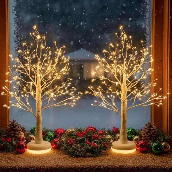Weihnachtsbaum 2er Pack mit Leuchtendem Sockel, Dimmfunktion, 55cm Innen Deko