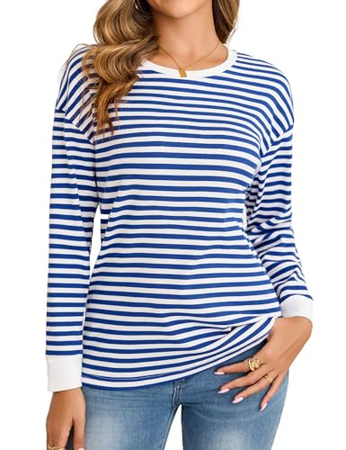 Totatuit Damen Langarmshirt Rundhals Gestreift Basic Sweatshirt Herbst Tops