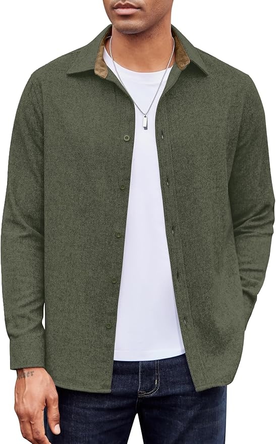 coofandy herren cord hemd langarm baumwolle warm casual jacke armeegrün XXL