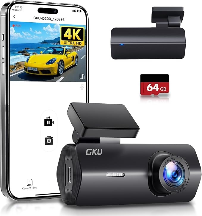 gku 4k dashcam auto vorne, autokamera mit wlan, 170 weitwinkel, nachtsicht, g-sensor, 64gb sd karte