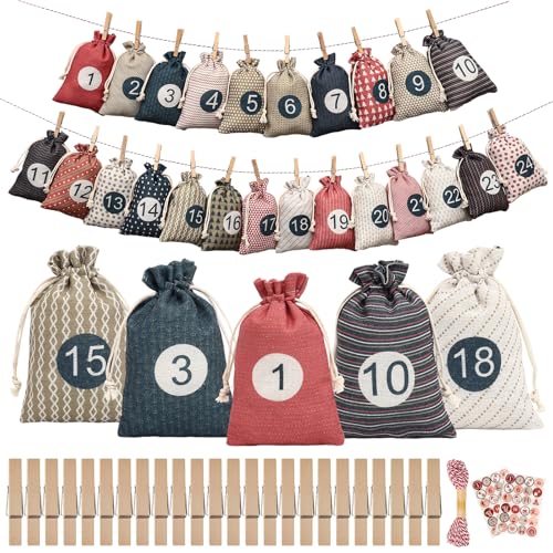 adventskalender zum befüllen 24 stück weihnachtskalender stoffsäckchen gucass - prime