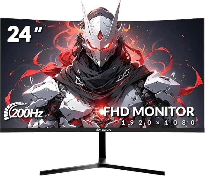 CRUA 24 Zoll Curved Gaming Monitor 1080P 200 Hz 165 Hz FreeSync G-Sync HDMI VESA