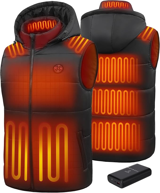 Produktbild: Beheizbare Weste Herren XL, 15 Heizzonen, Powerbank 16000 mAh, abnehmbarer Kapuze