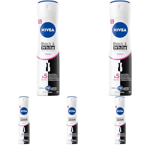 nivea deo spray black & white invisible clear, anti-transpirant 72h schutz, 150 ml, 5er pack