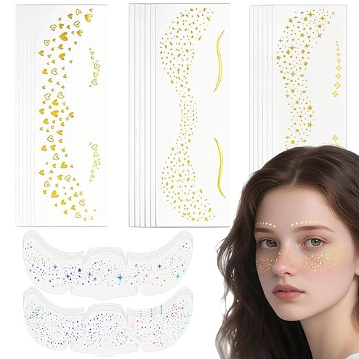 rhein tattoo glitzer set 30 aufkleber temporäre tattoos für gesicht und augen, 5 styles