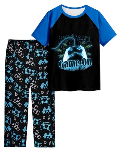 schlafanzug jungen kurz atmungsaktiv bequem pyjama schwarz blau 11-12 jahre