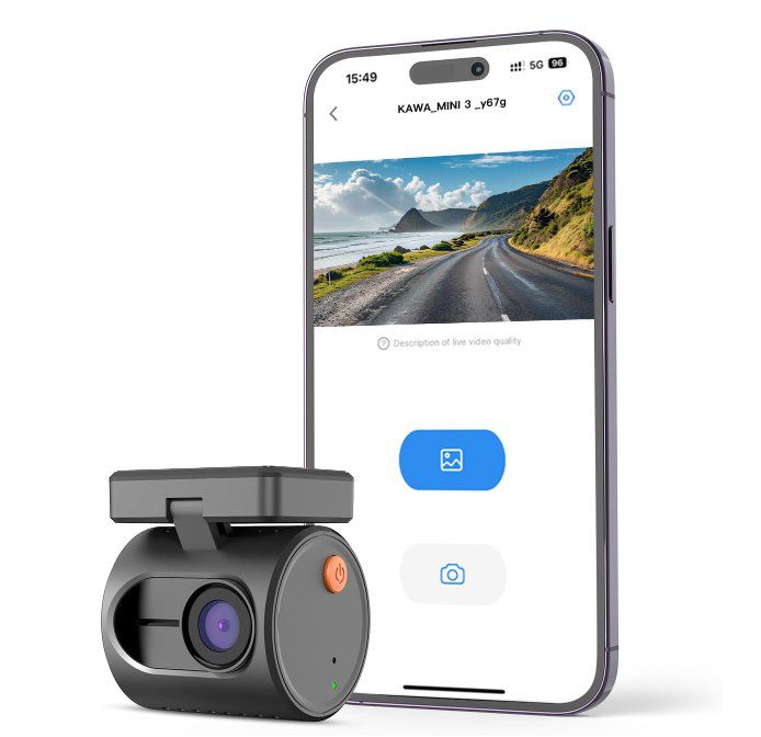 kawa mini 3 dashcam 1296p qhd mit app-anbindung für 34,99 euro