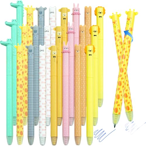 gelschreiber set 24 stuk mit radierer 0,7 mm und tierdesigns blau caij