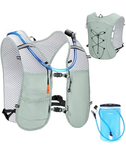 laufweste für damen und herren von ecohub, verstellbar mit 2l trinkflasche, leicht und atmungsaktiv, reflektierend, ideal zum wandern und trailrunning, grün