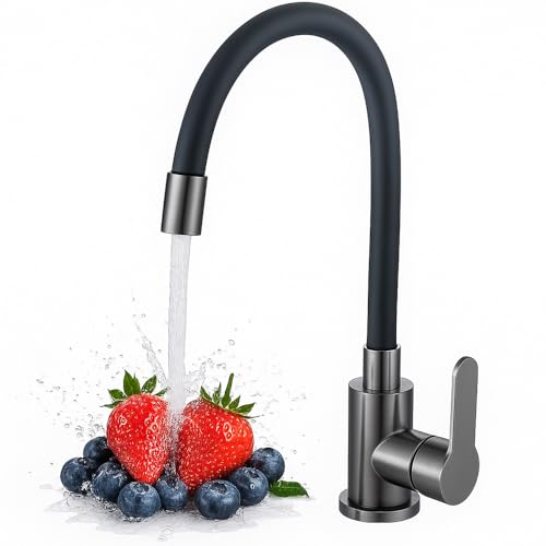 Küchenarmatur wasserhahn schwarz mit 360 flexiblem schlauch, schwenkbar Edelstahl