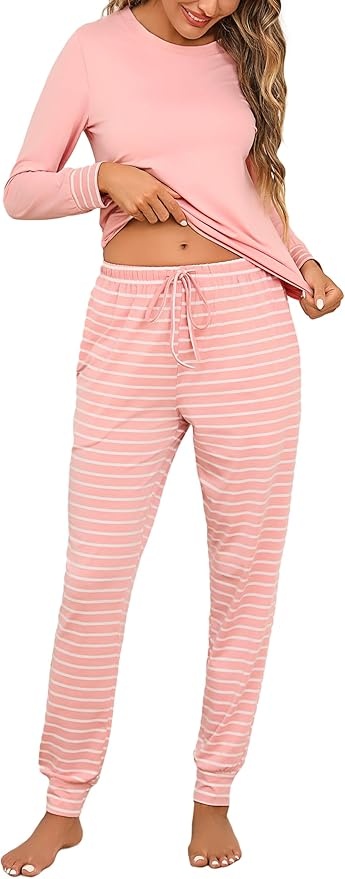 Damen Schlafanzug Lang Baumwolle Winter Pyjama Set Langarm Loungewear Nachtwäsche