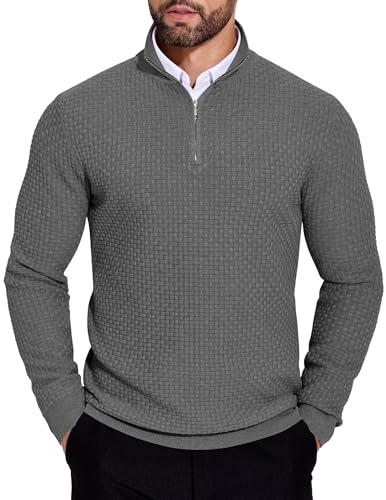 Produktbild: coofandy herren pullover half zip winterpullover stehkragen langarm dunkelgrau M