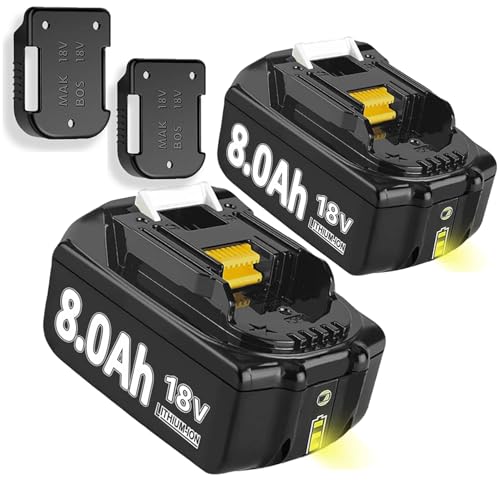 Produktbild: 18V 8.0Ah akku für makita BL1860B BL1840 BL1830 BL1850 LXT-400 mit LED, 2 Stück