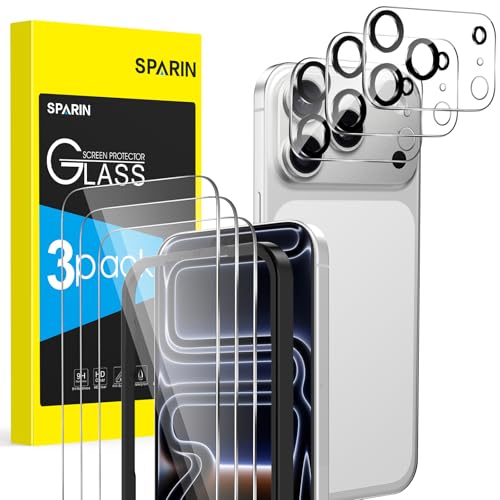 sparin panzer schutzglas für iphone 17 pro 6,3 zoll, 3 schutzfolien, 3 kameraschutz