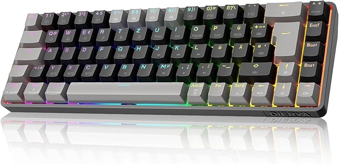 Dierya DK68 Kabellose Gaming Tastatur QWERTZ, Bluetooth/2.4GHz/USB-C, RGB, Linear Roter Switch
