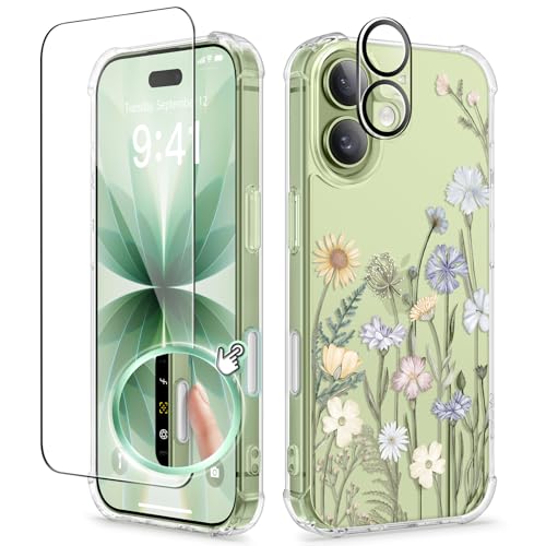 gviewin hülle kompatibel mit iphone 17 6,3" mit displayfolie und kamerabesch Schutz blumen design