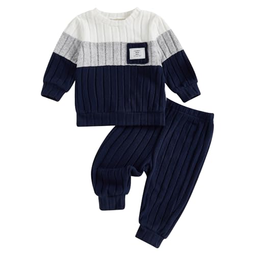 Produktbild: baby jungen winter outfit langarm pullover sweatshirt hose strickpullover blau 12-18 monate