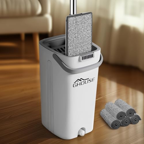 ghouse wischmopp set mit eimer, verlängerbarer stiel und 5 mikrofaser-pads