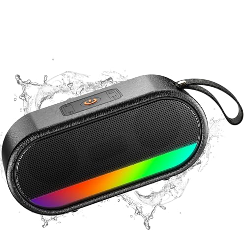 dyurwa bluetooth lautsprecher tragbar mit licht, ipx6 wasserdicht, 10h akku, schwarz