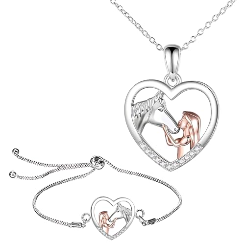 pferde mädchen geschenk, zexjpr schmuckset mit halskette und armband, accessoire für teenager und frauen