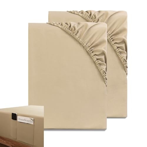 HIG Spannbettlaken 90x200cm 2er Set, 35cm Tiefe, Boxspringbett, ÖKO-TEX (Sand)