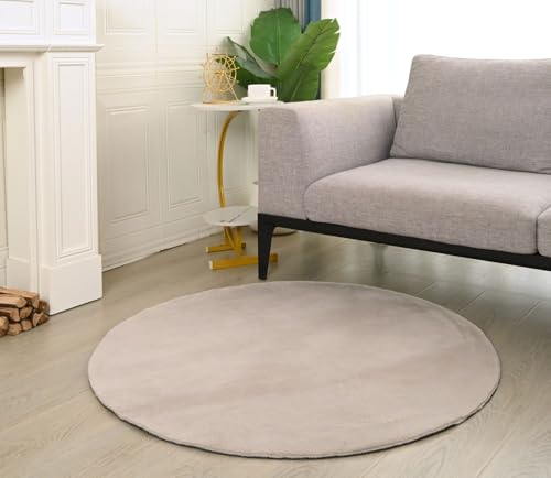 vimoda fellteppich rund waschbar kurzflorig für wohnzimmer schlafzimmer beige  80 cm