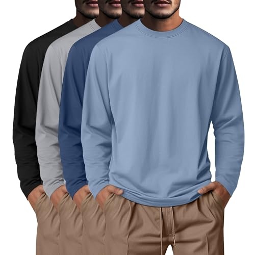 neer 4er-pack herrenhemden 95% baumwolle langarm rundhalsausschnitt 3XL schwarz hellgrau dunstblau