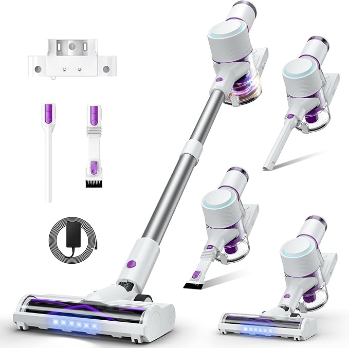 Akku Staubsauger 45000Pa, 60Min, 1,75 kg, kabellos, 6-in-1, Anti-Tangle, Tierhaare