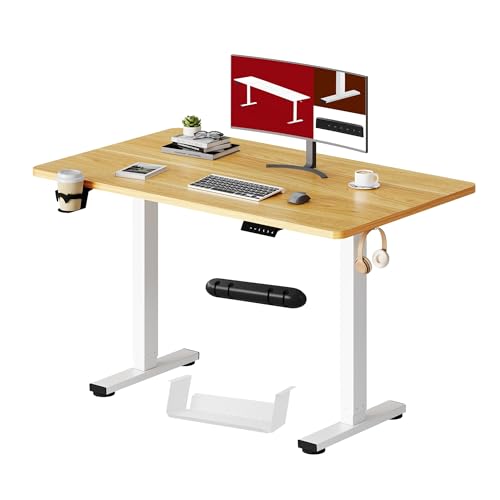 sanodesk höhenverstellbarer schreibtisch 110x54 cm sitz-steh-tisch weiß ahorn