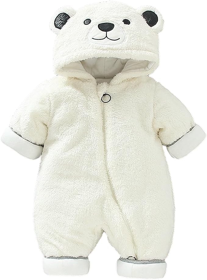 Baby Schneeanzug Fleece Overall mit Kapuze für Jungen Mädchen 6-9 Monate Weiß