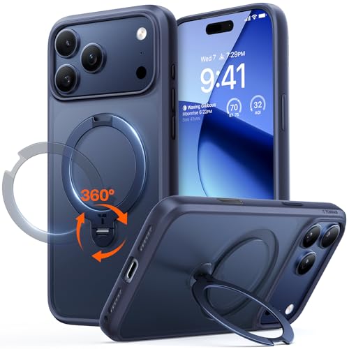 torras ostand q3 spin hülle für iphone 17 pro max, militärschutz, 360 ständer, blau