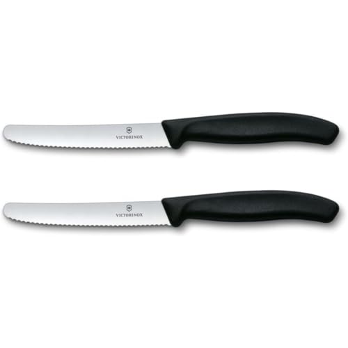 Victorinox Frühstücksmesser Set 2-teilig, scharf, Wellenschliff, 11 cm, schwarz
