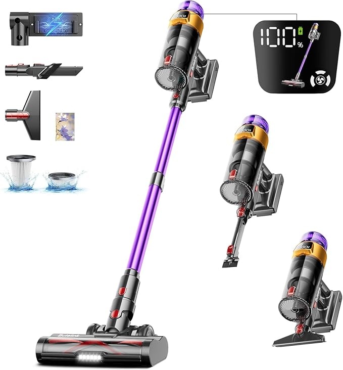 Akku Staubsauger 50000Pa 600W 65Min 1,8L Kabellos mit OLED-Display & 8-lagiger Filterung