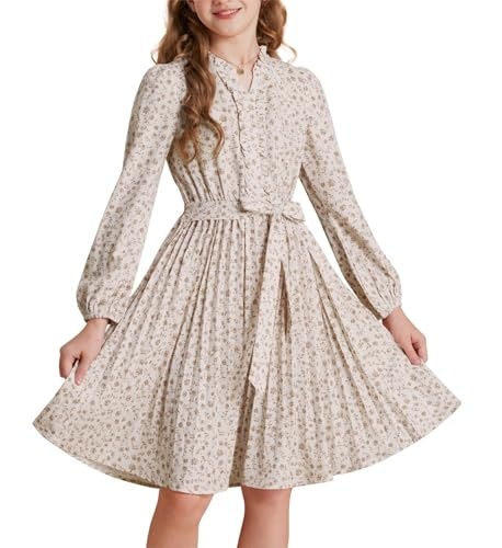 grace karin mädchen festliches kleid blumendruck stehkragen langarm aprikose 14 jahre