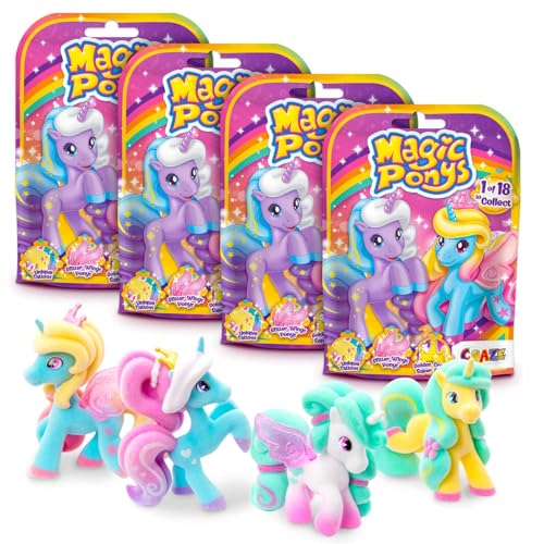 craze ponys 4er set, sammelbare ponys figuren mit tattoos und zubehör
