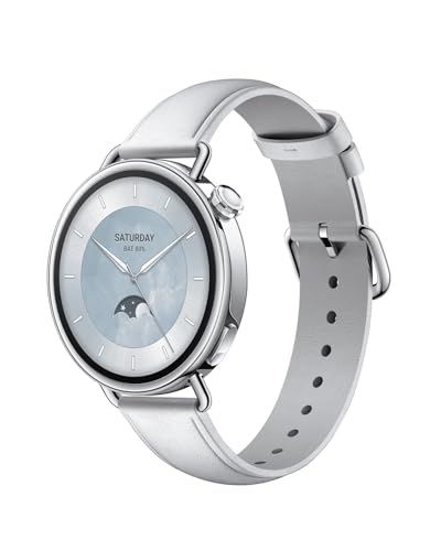 xiaomi smartwatch s4 41mm, edelstahlgehäuse, 150+ sportmodi, notruffunktion, lederarmband weiß