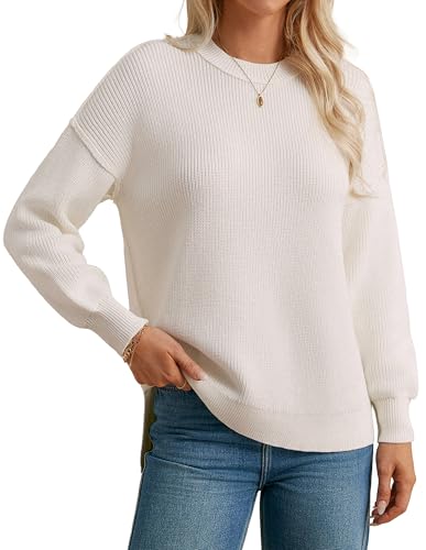 grace karin damen pullover winter rundhals langarm elfenbein lässig strickpullover m